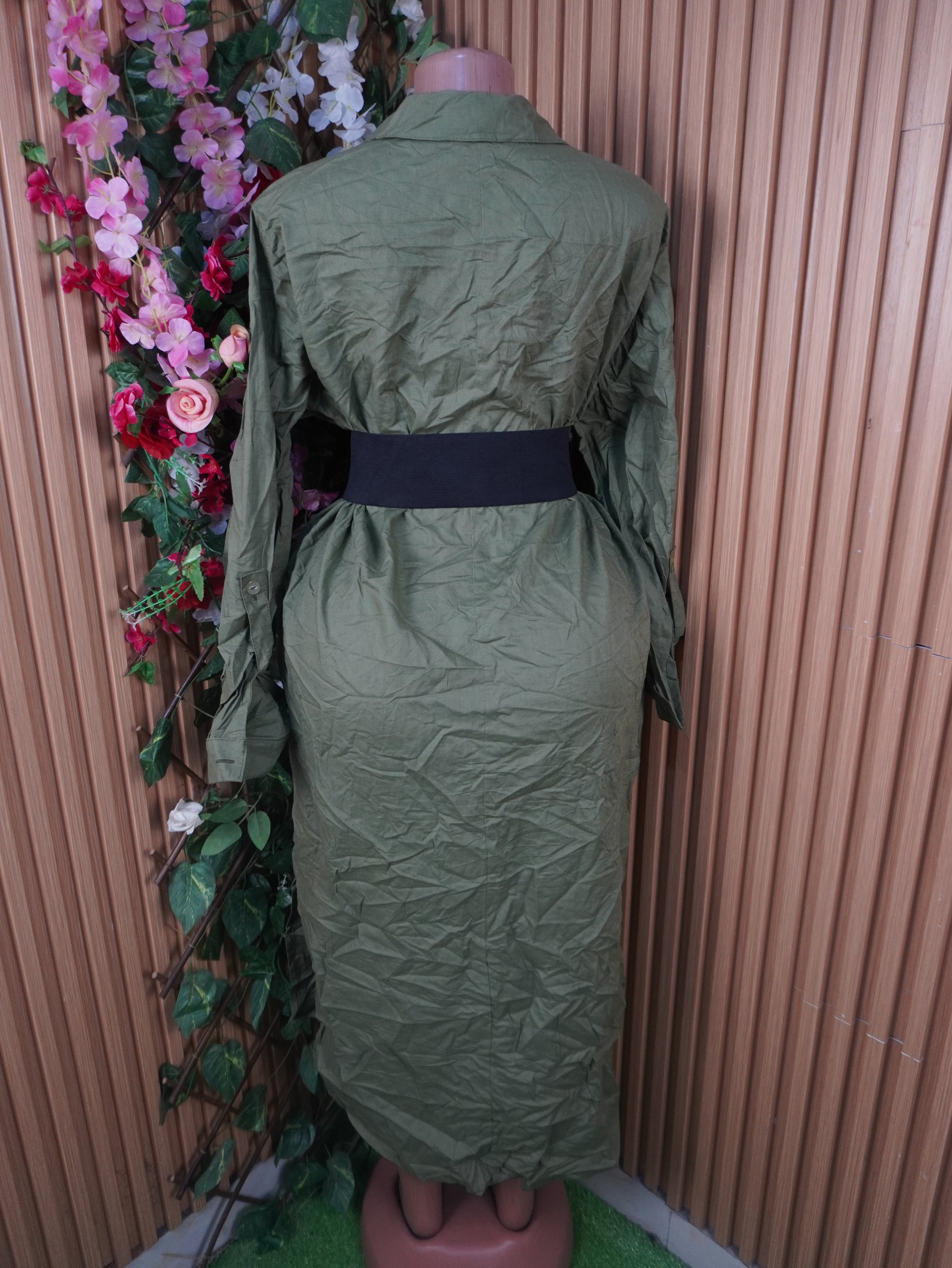 Robe évasée longue manches longues col chemise-XL