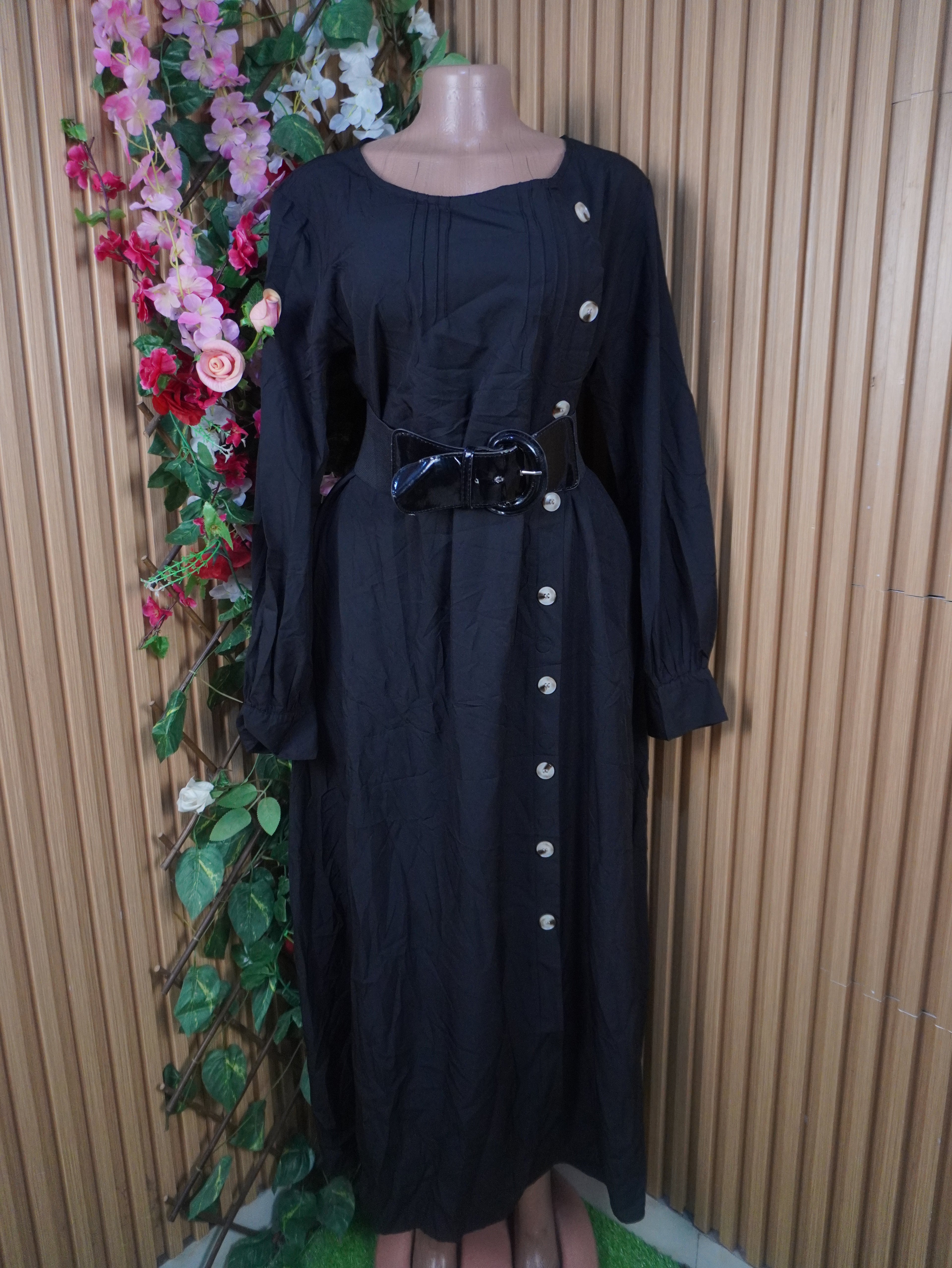 Robe évasée longue manches longues décolletée-XL