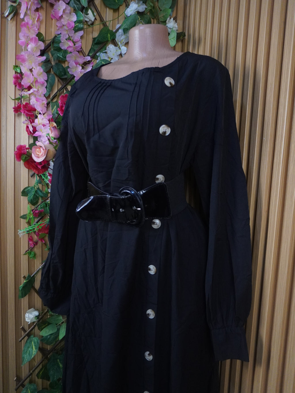 Robe évasée longue manches longues décolletée-XL