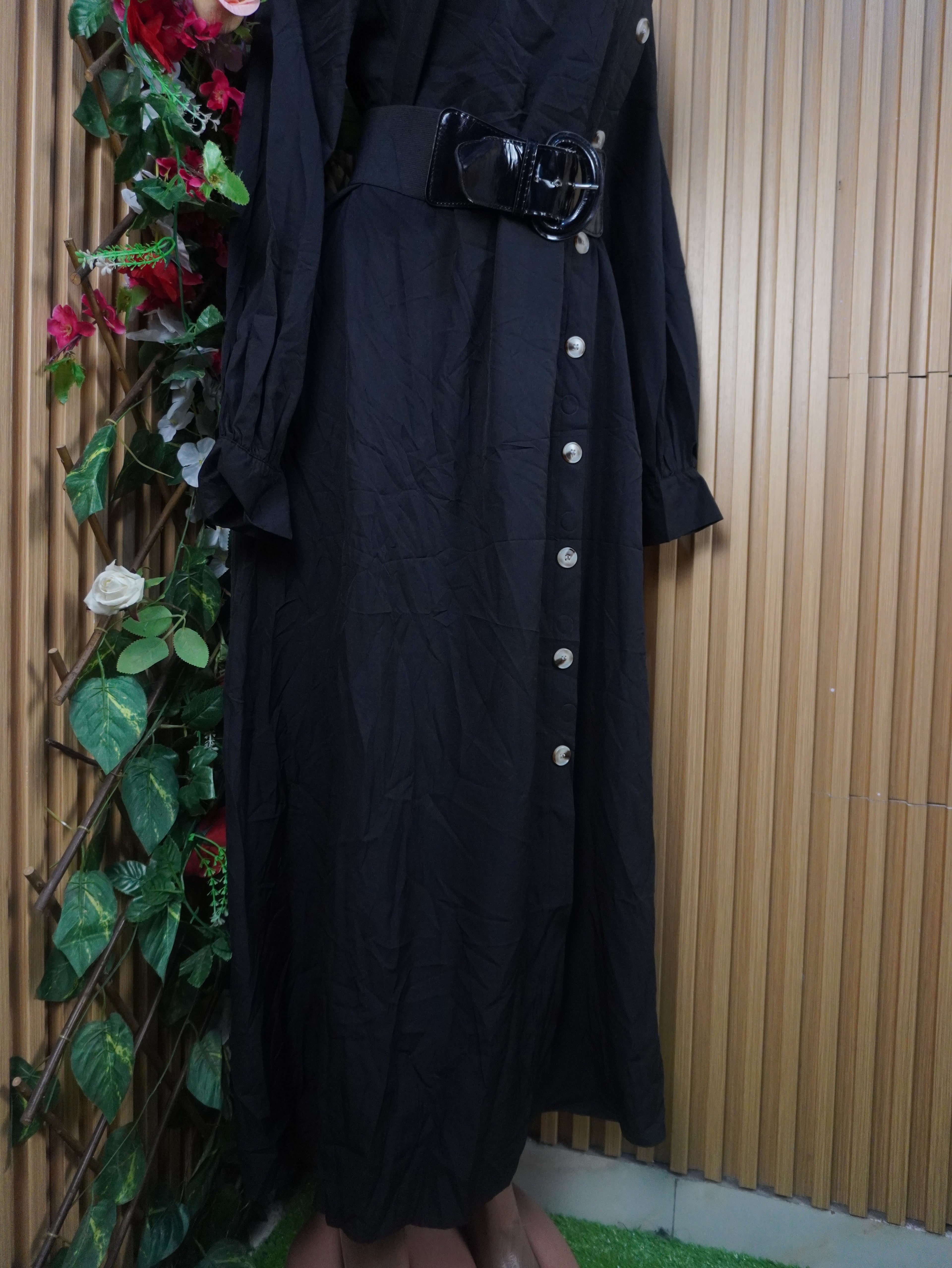 Robe évasée longue manches longues décolletée-XL