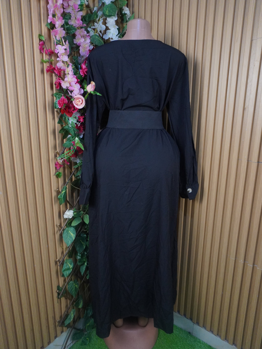 Robe évasée longue manches longues décolletée-XL
