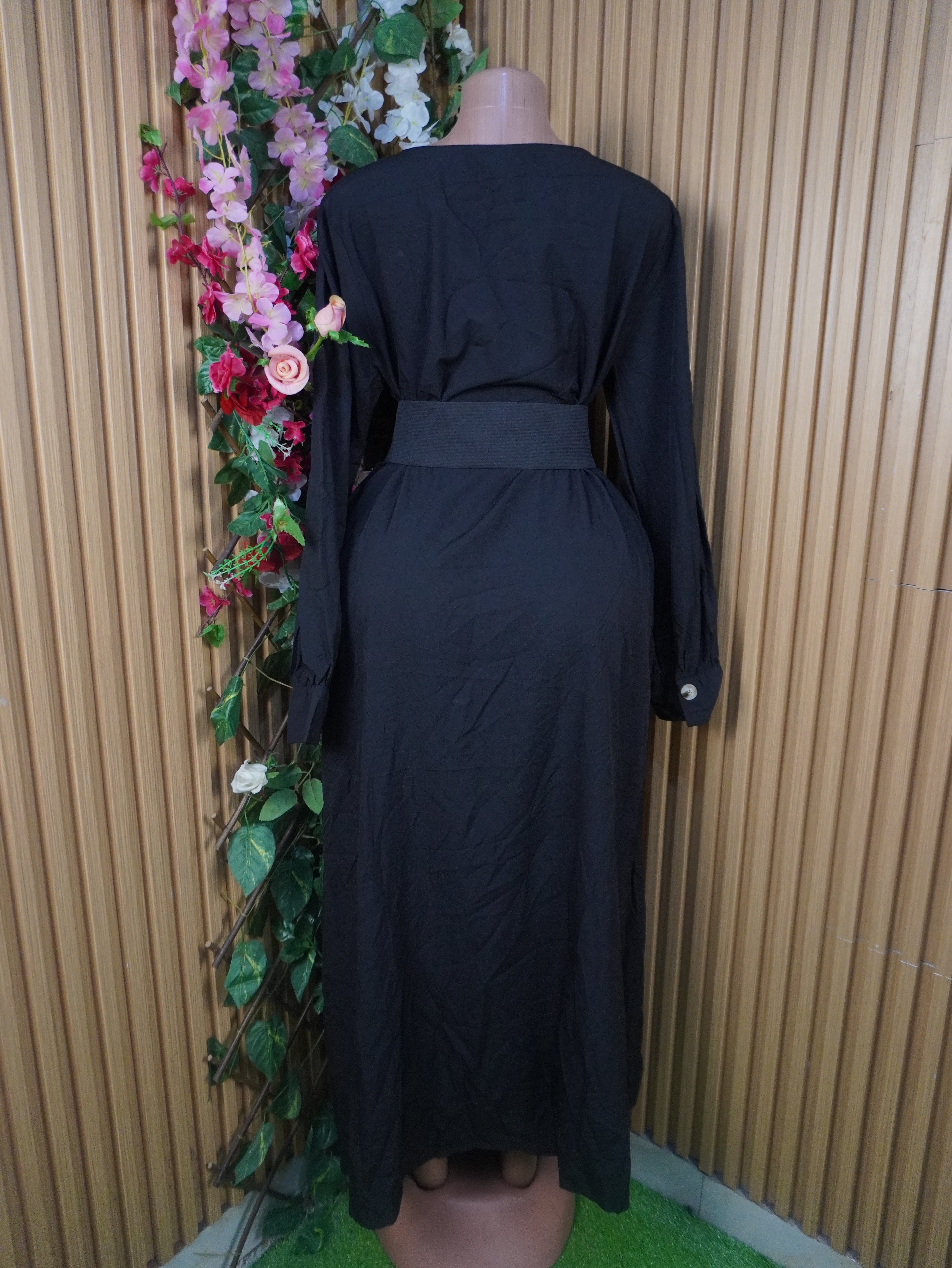 Robe évasée longue manches longues décolletée-XL