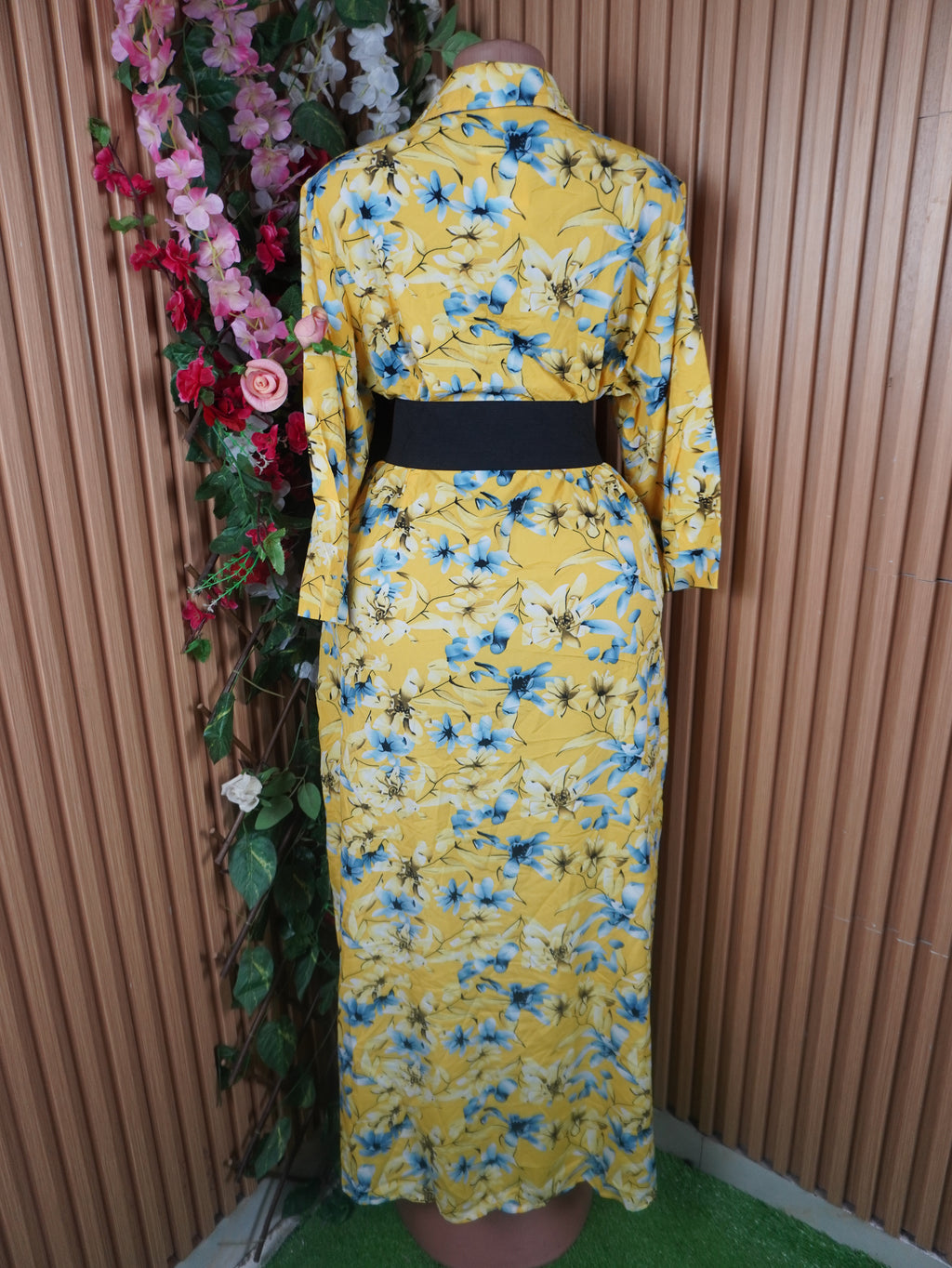 Robe évasée longue manches longues à col chemise-XL