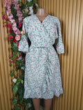 Robe évasée manches 3/4 imprimée fleurie ceintrée-XXL