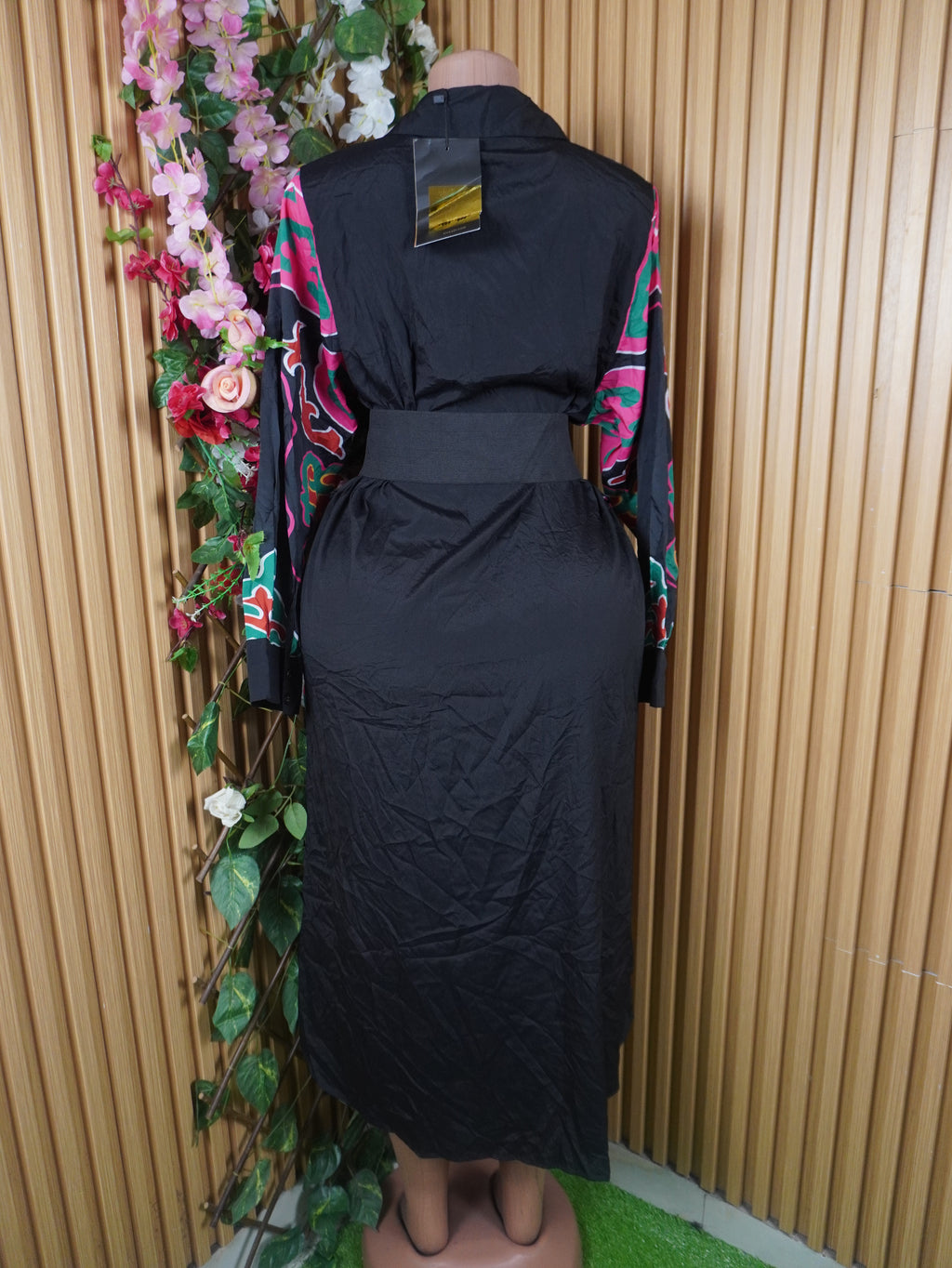 Robe évasée mi-longue manches longues col chemise-L