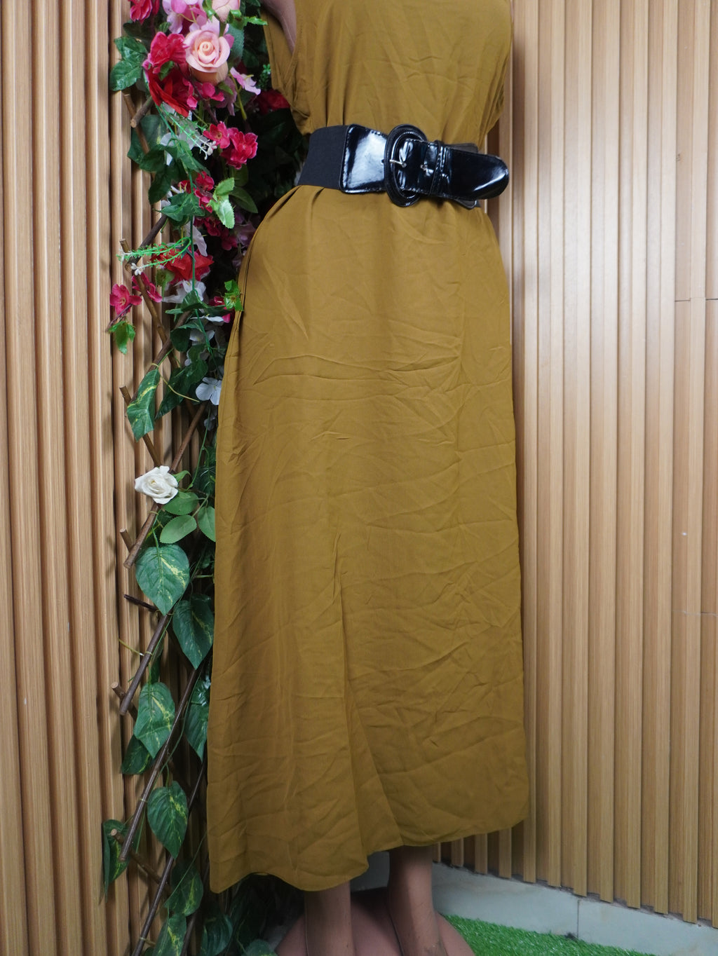 Robe évasée longue sans manches col rond-L