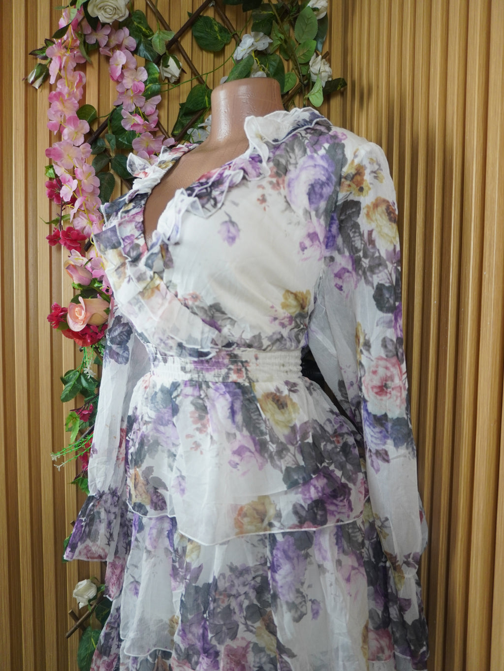 Robe évasée longue manches longues décolletée-XL
