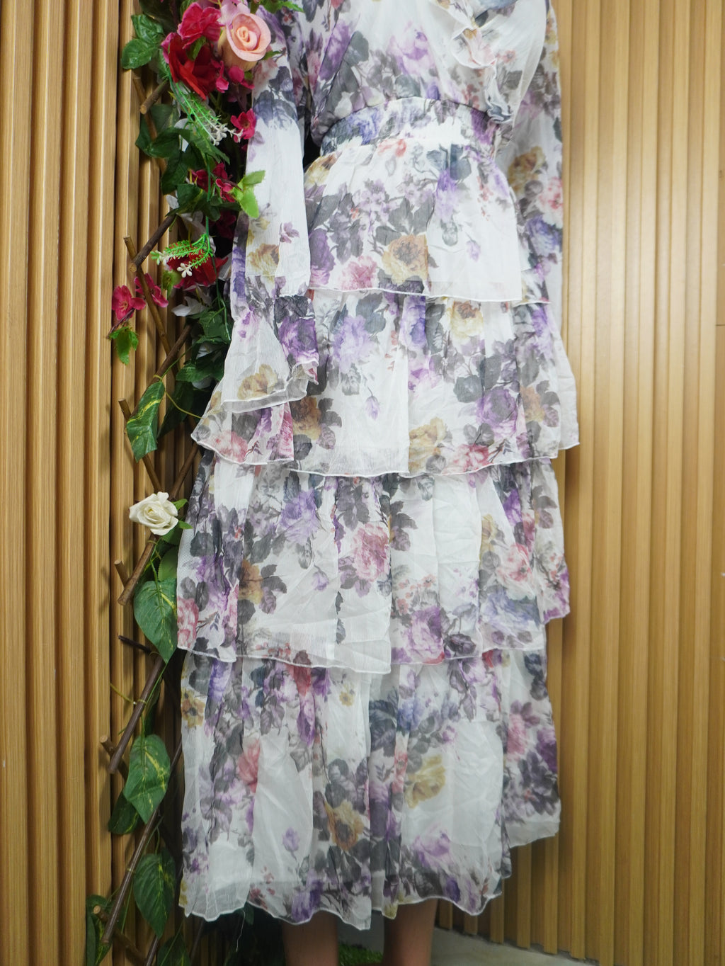 Robe évasée longue manches longues décolletée-XL