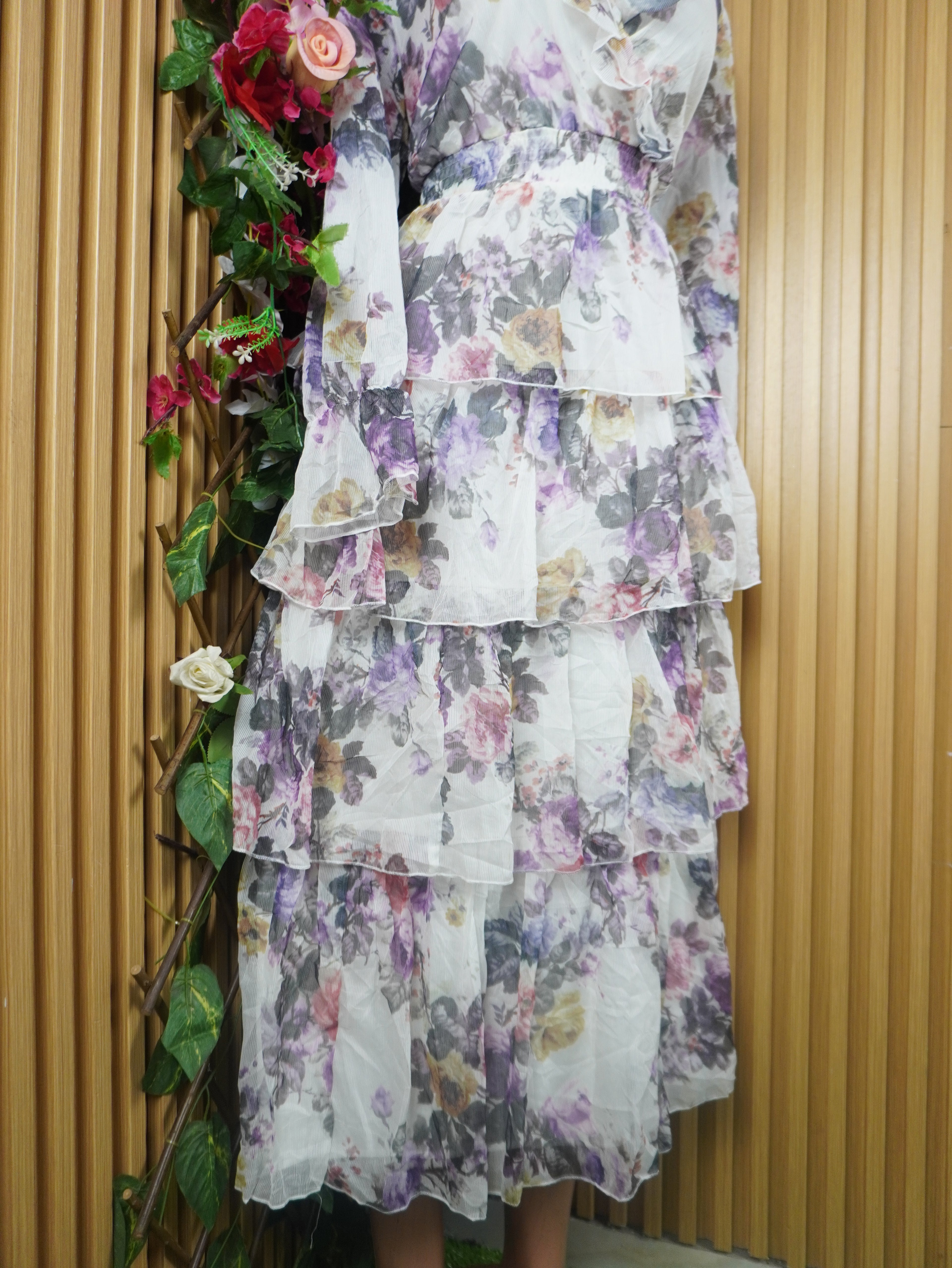 Robe évasée longue manches longues décolletée-XL