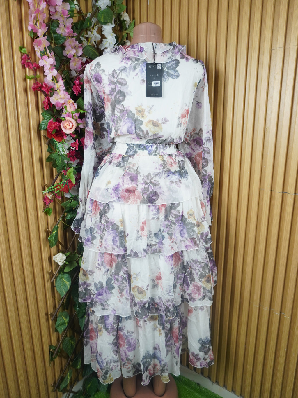 Robe évasée longue manches longues décolletée-XL