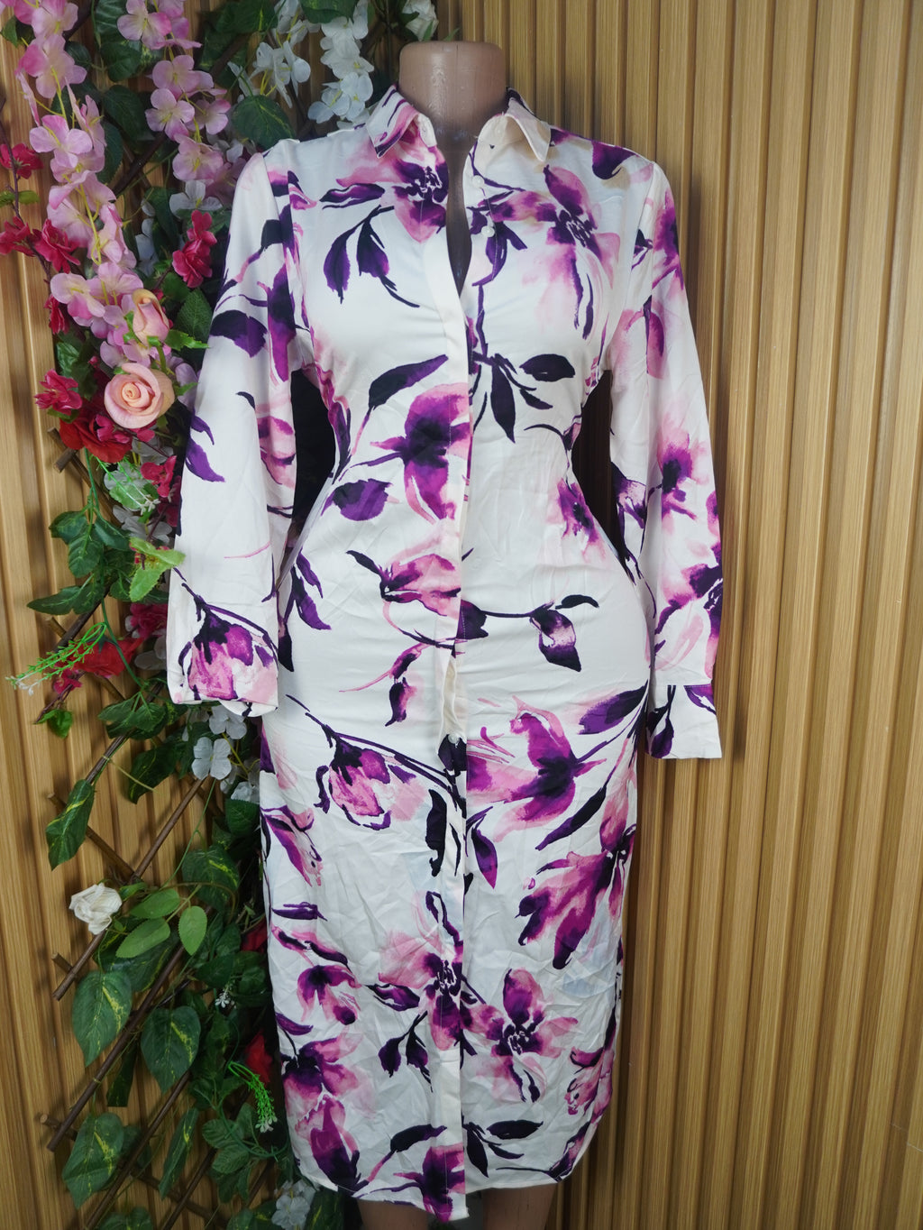 Robe evasée manches longues imprmée fleurie-M