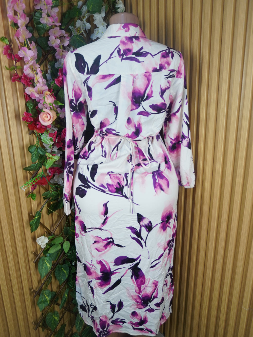Robe evasée manches longues imprmée fleurie-M