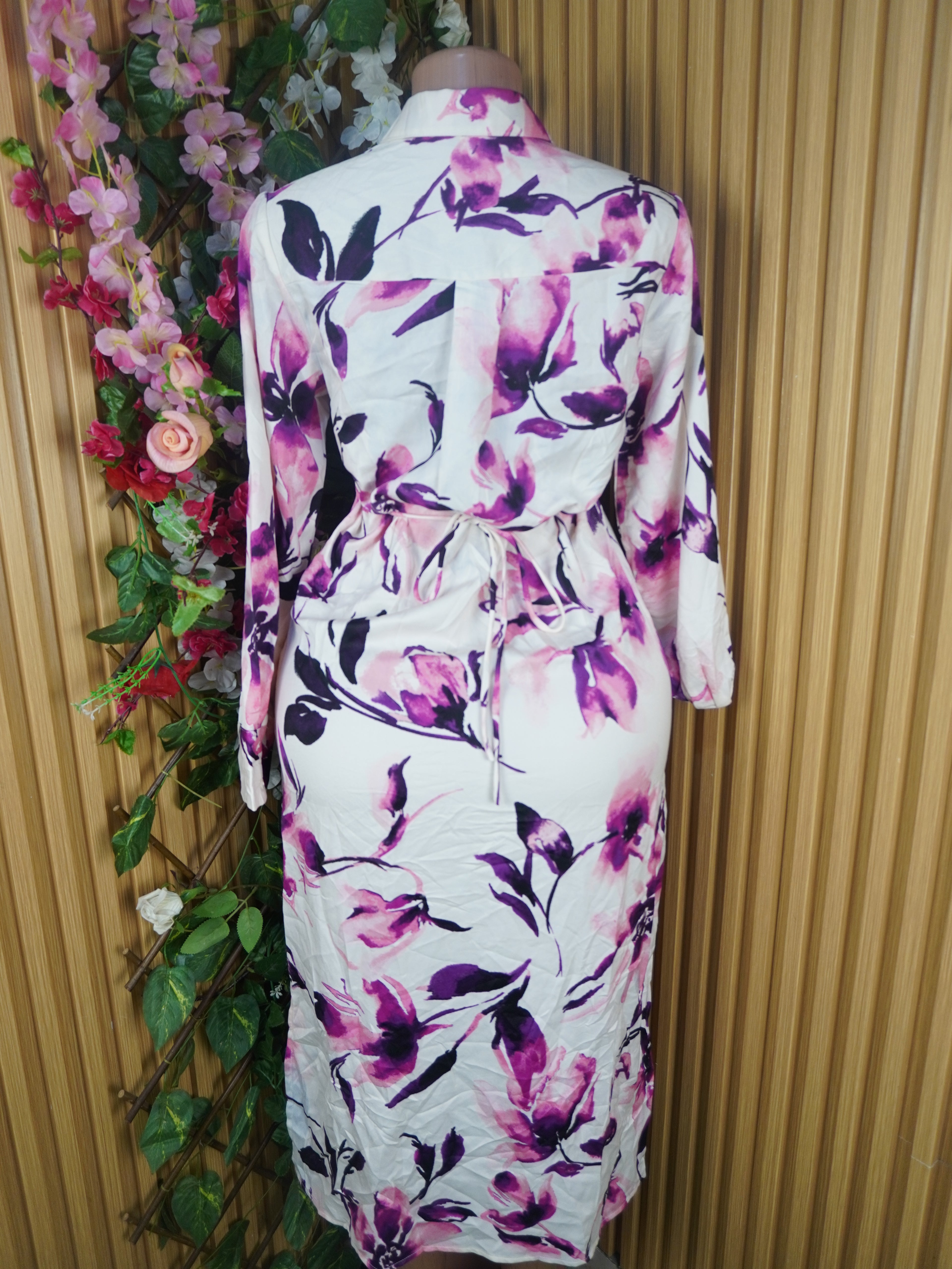 Robe evasée manches longues imprmée fleurie-M
