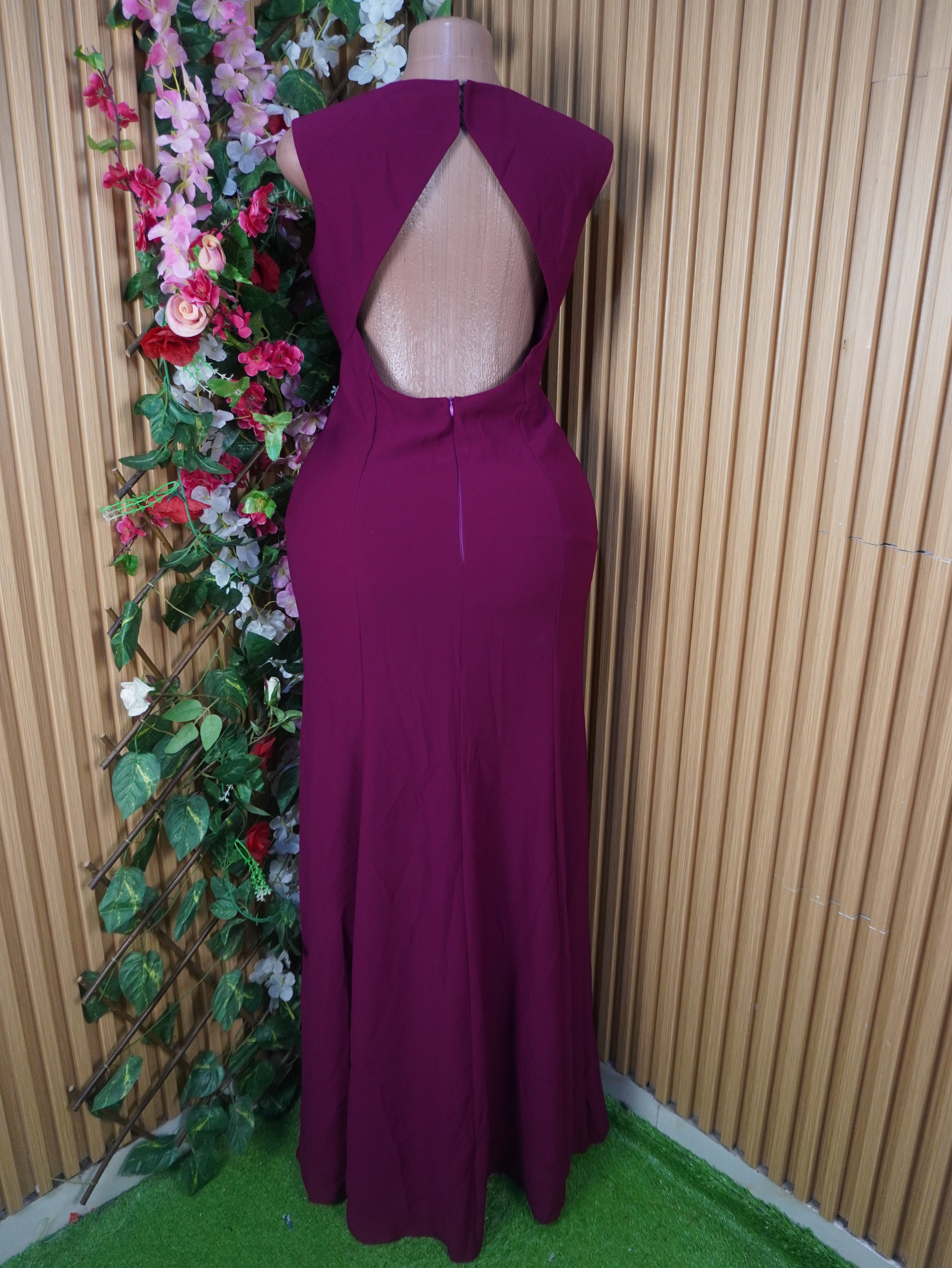 Robe soirée évasée longue sans manches décolletée-XL