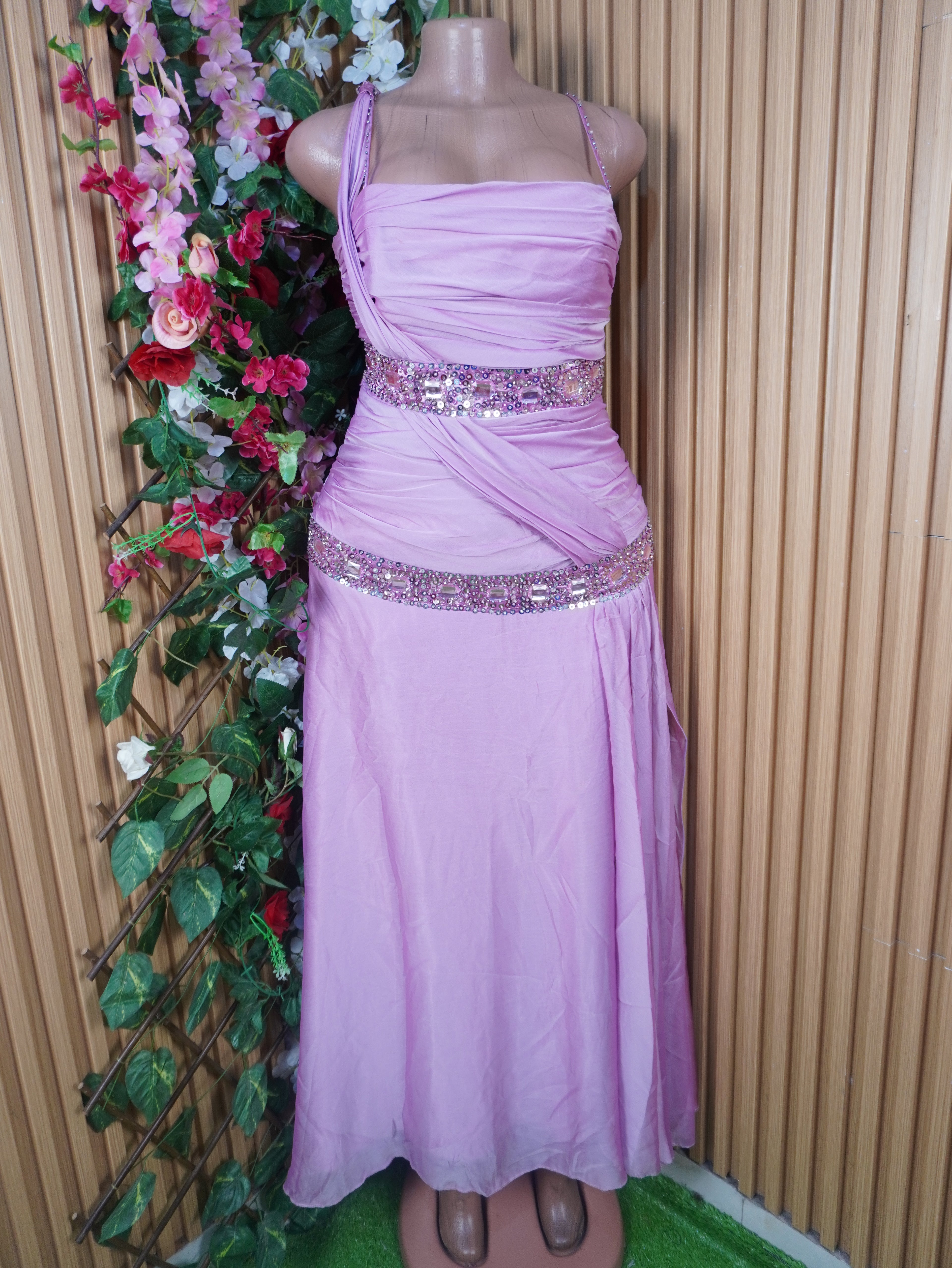 Robe soirée évasée longue à fines bretelles-L