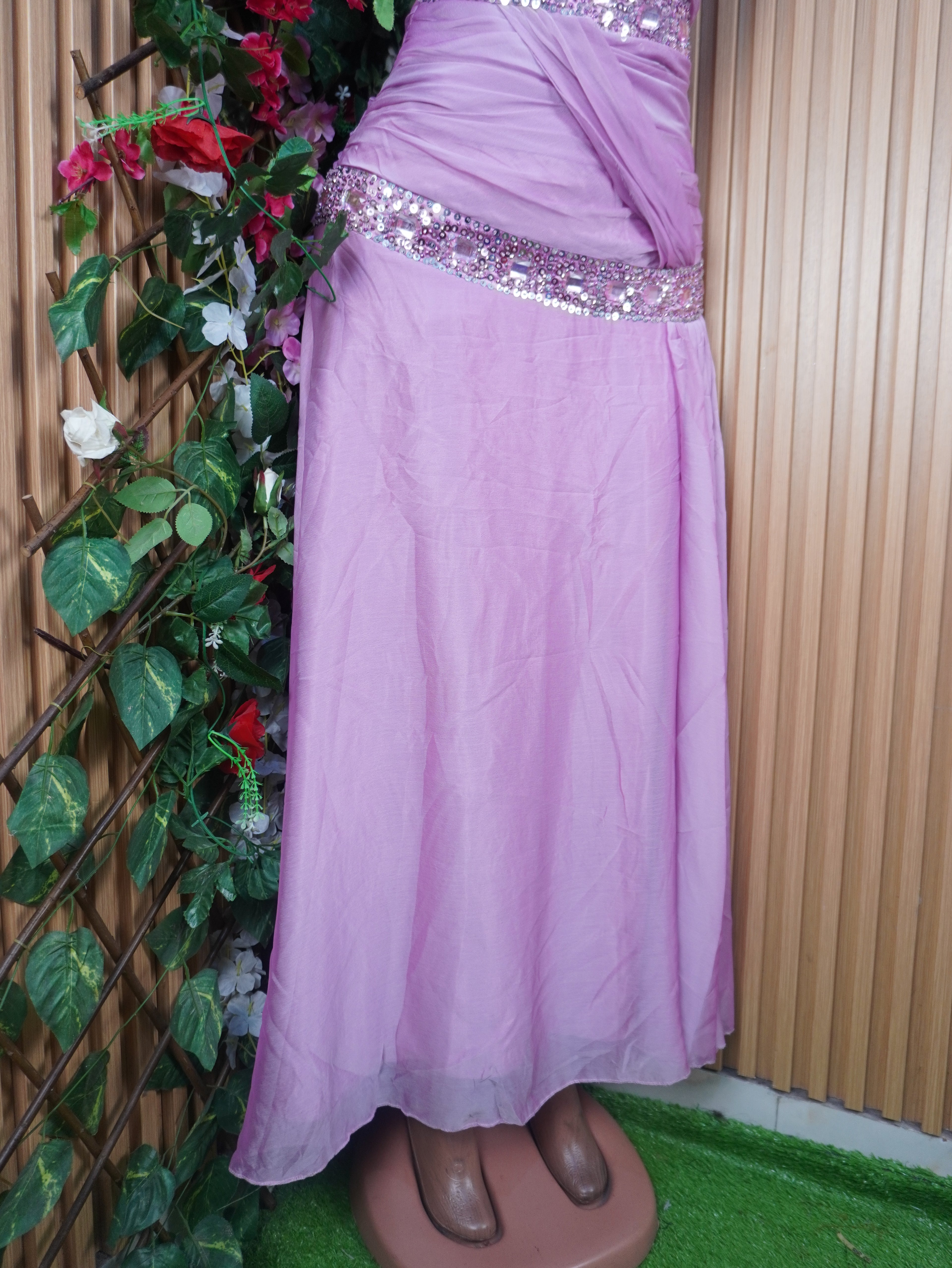 Robe soirée évasée longue à fines bretelles-L