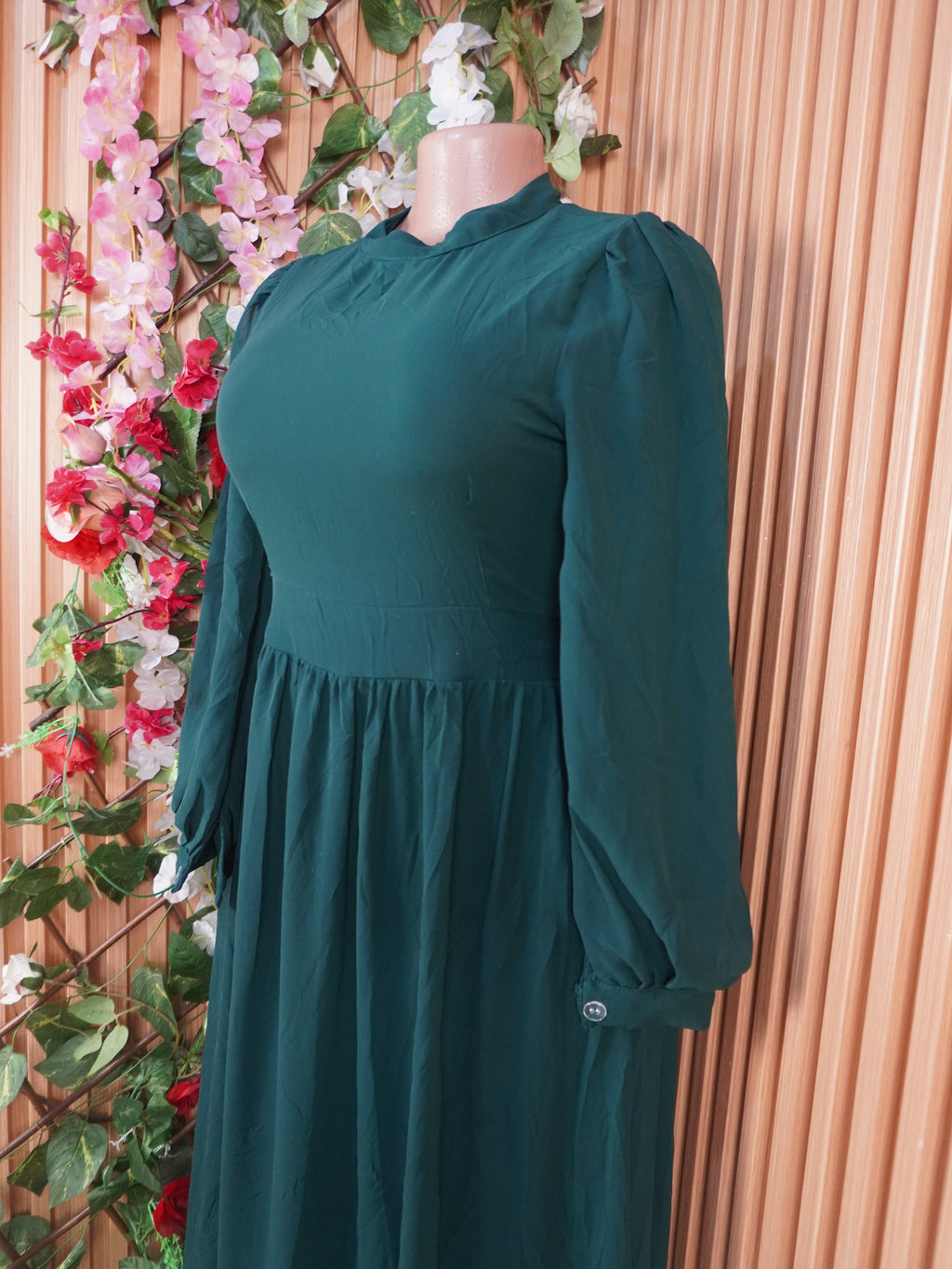 Robe évasée longue manches longues à col mao-S