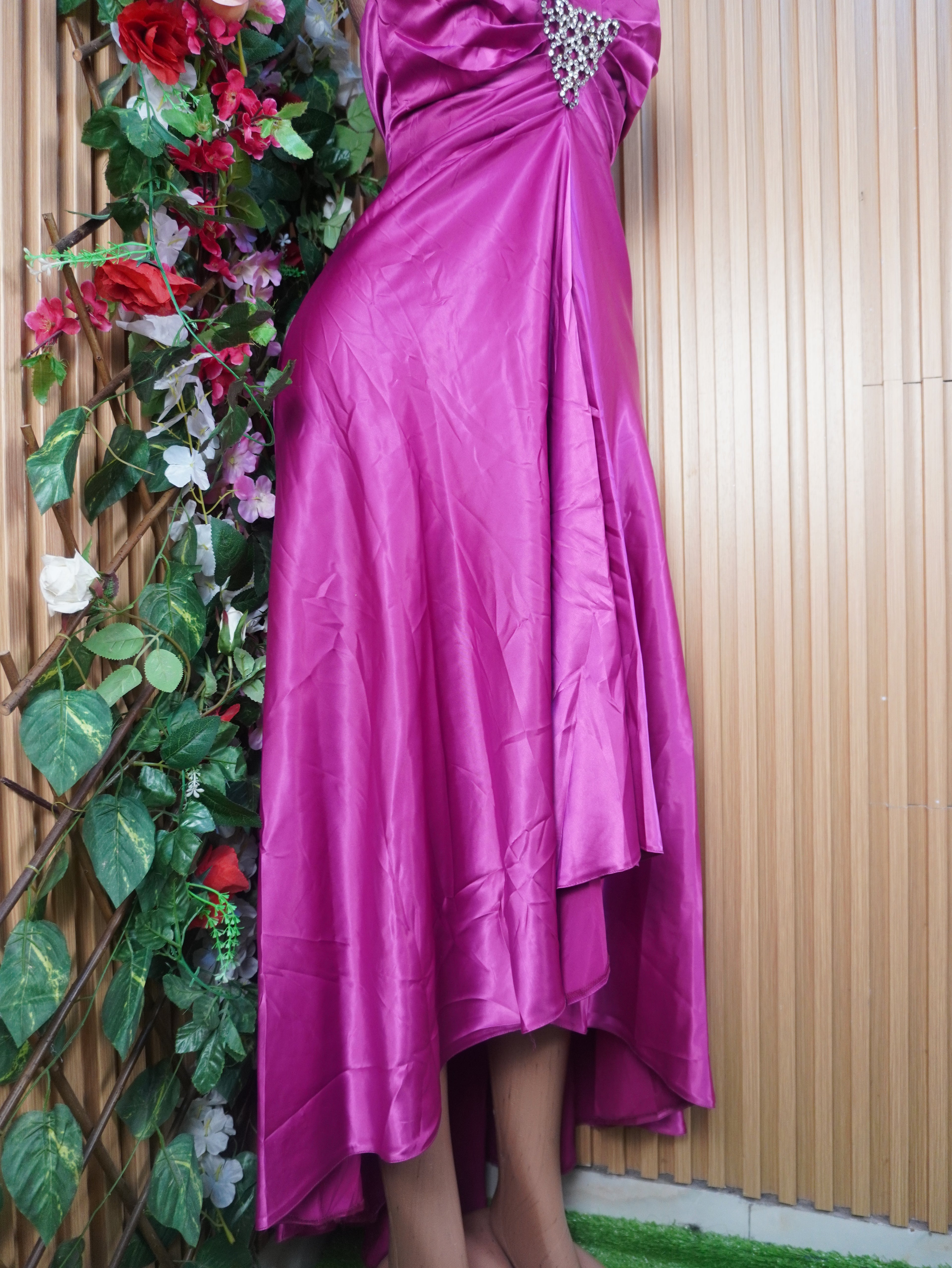 Robe soirée longue évasée sans manches dénudée-M