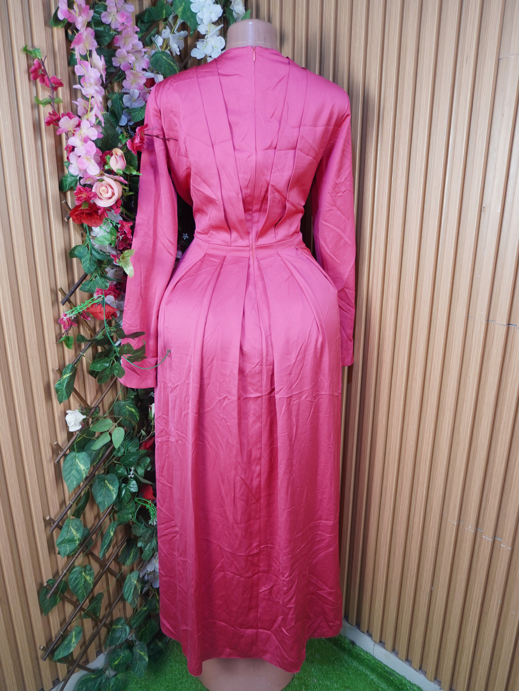 Robe soirée evasée longue manches longues col mao-S
