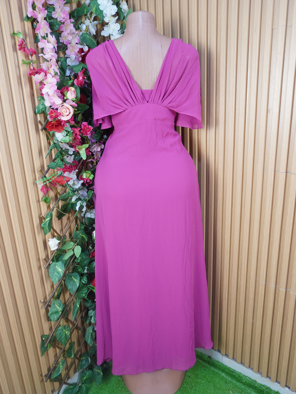 Robe soirée évasée longue manches courtes col carré -S