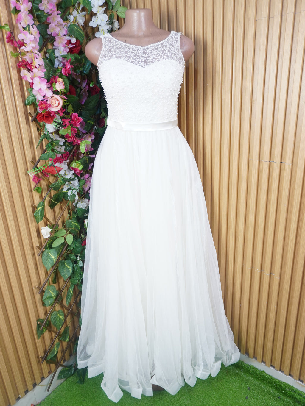 Robe soirée evasée longue sans manches dénudée-S