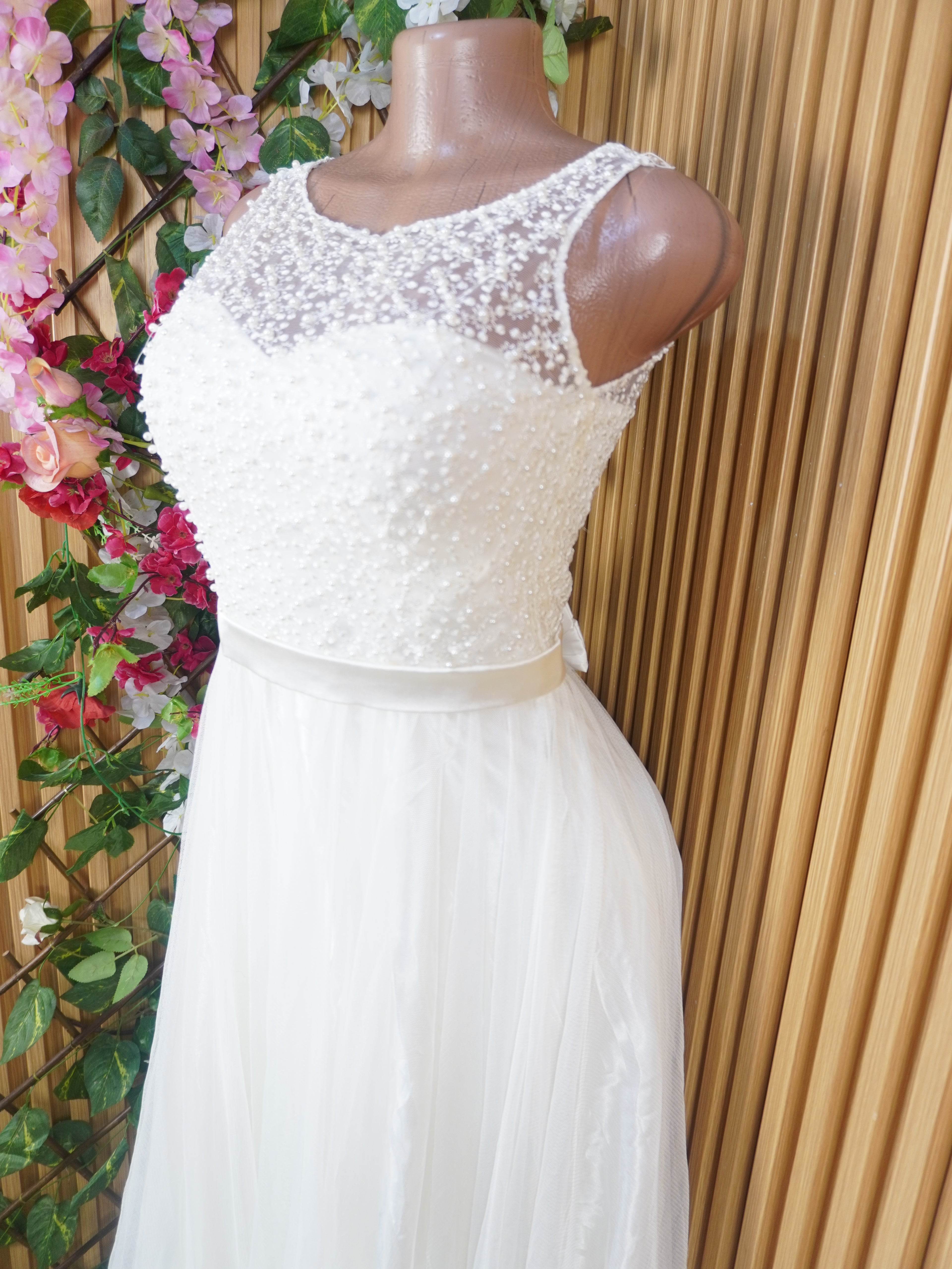 Robe soirée evasée longue sans manches dénudée-S