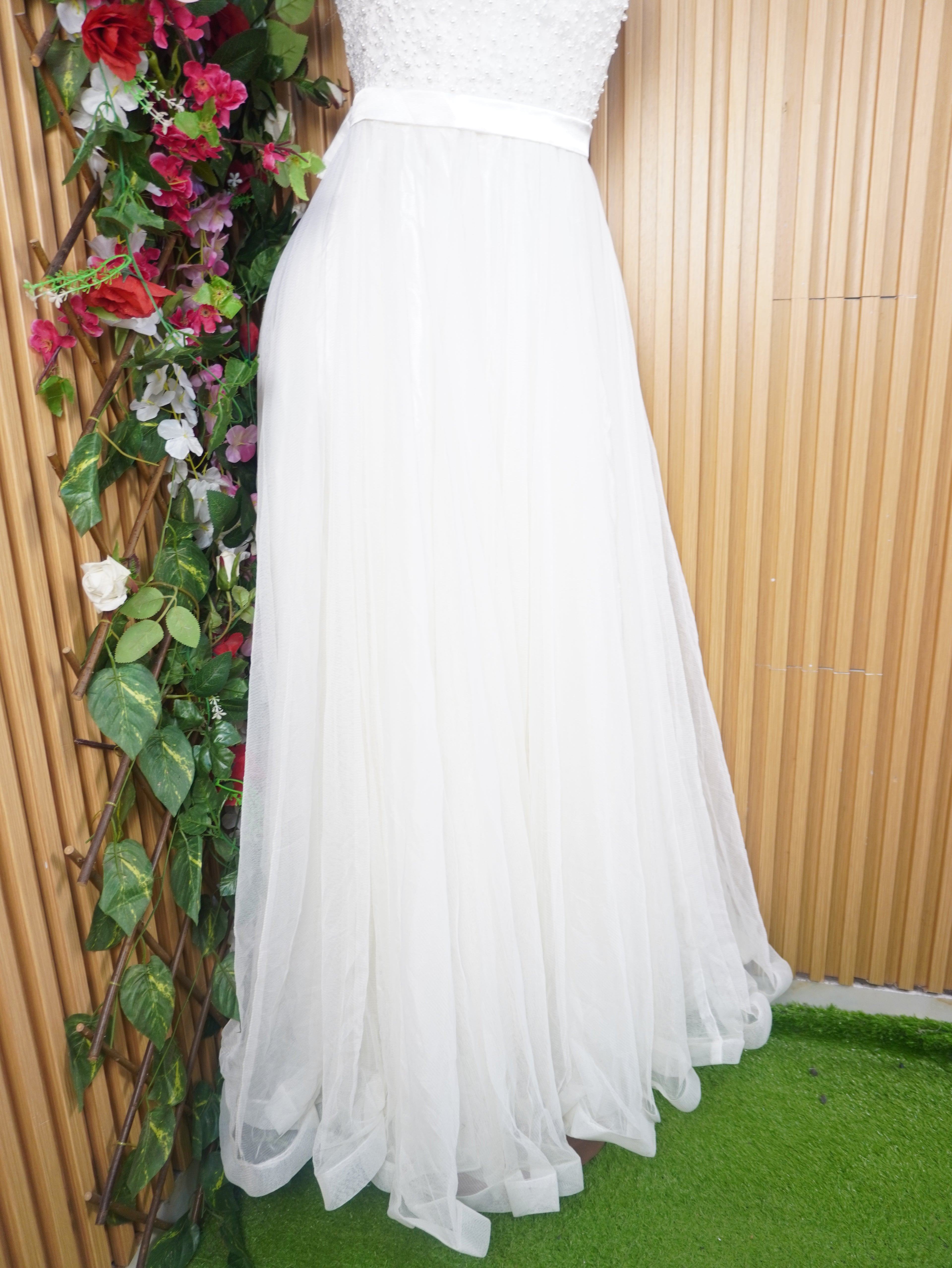 Robe soirée evasée longue sans manches dénudée-S