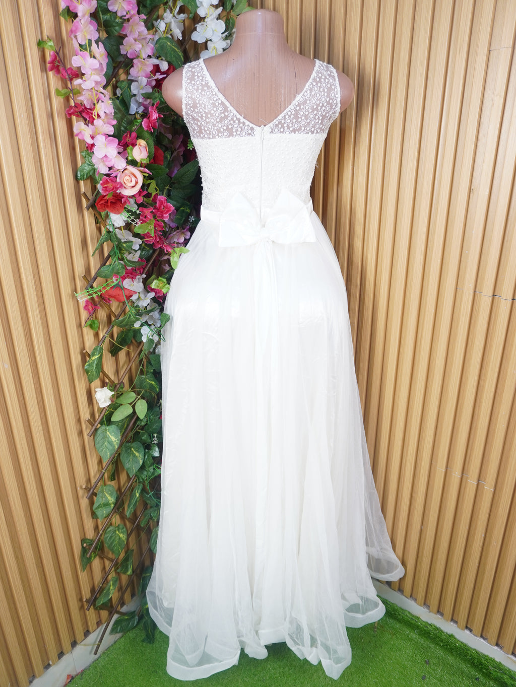 Robe soirée evasée longue sans manches dénudée-S