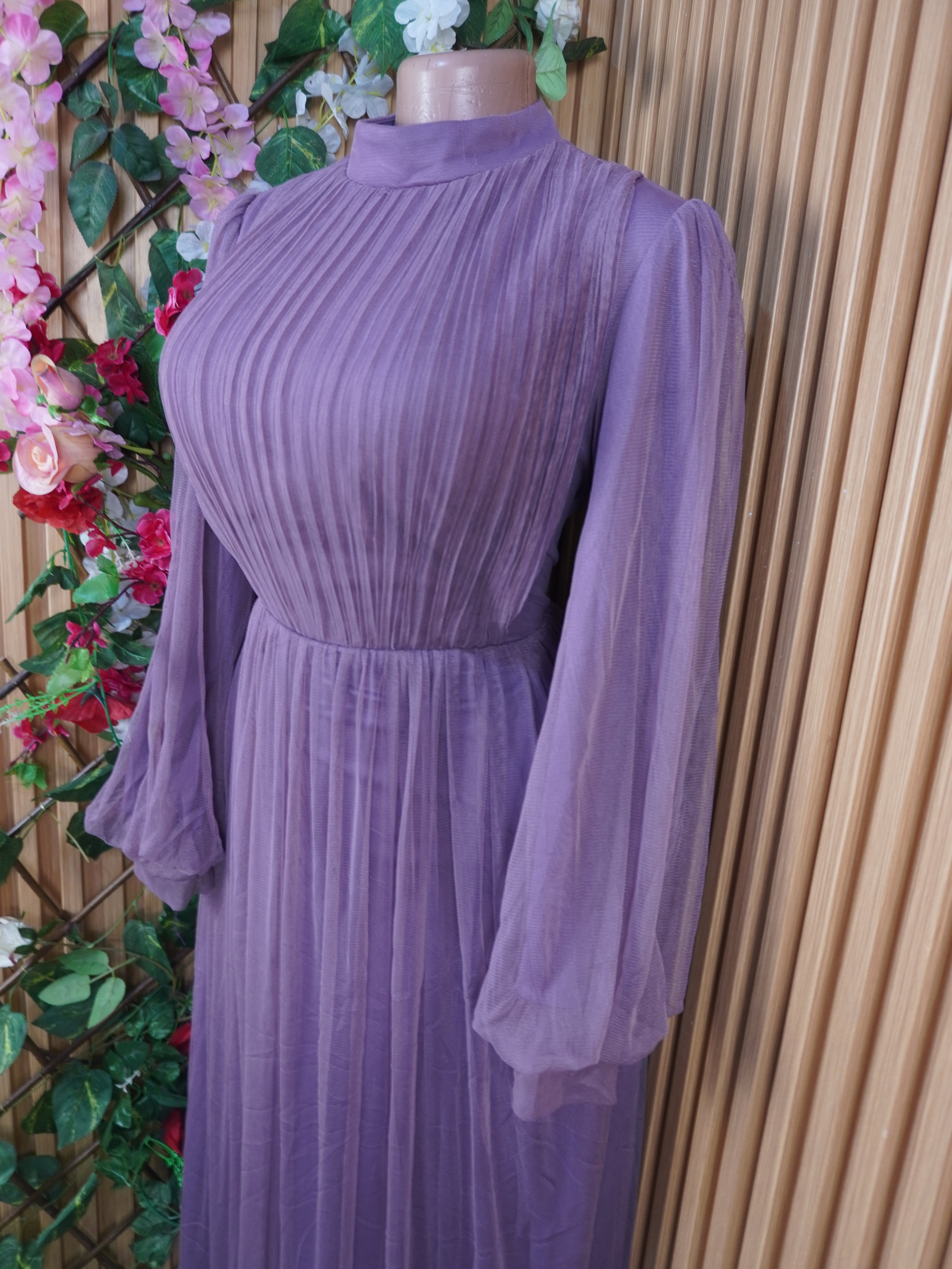 Robe évasée longue manches longues col mao-L