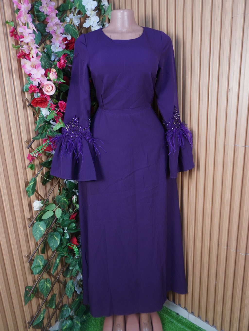 Robe évasée longue manches longues col rond-XL