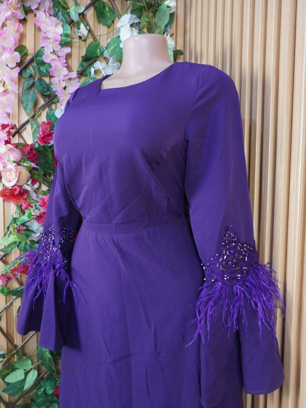 Robe évasée longue manches longues col rond-XL