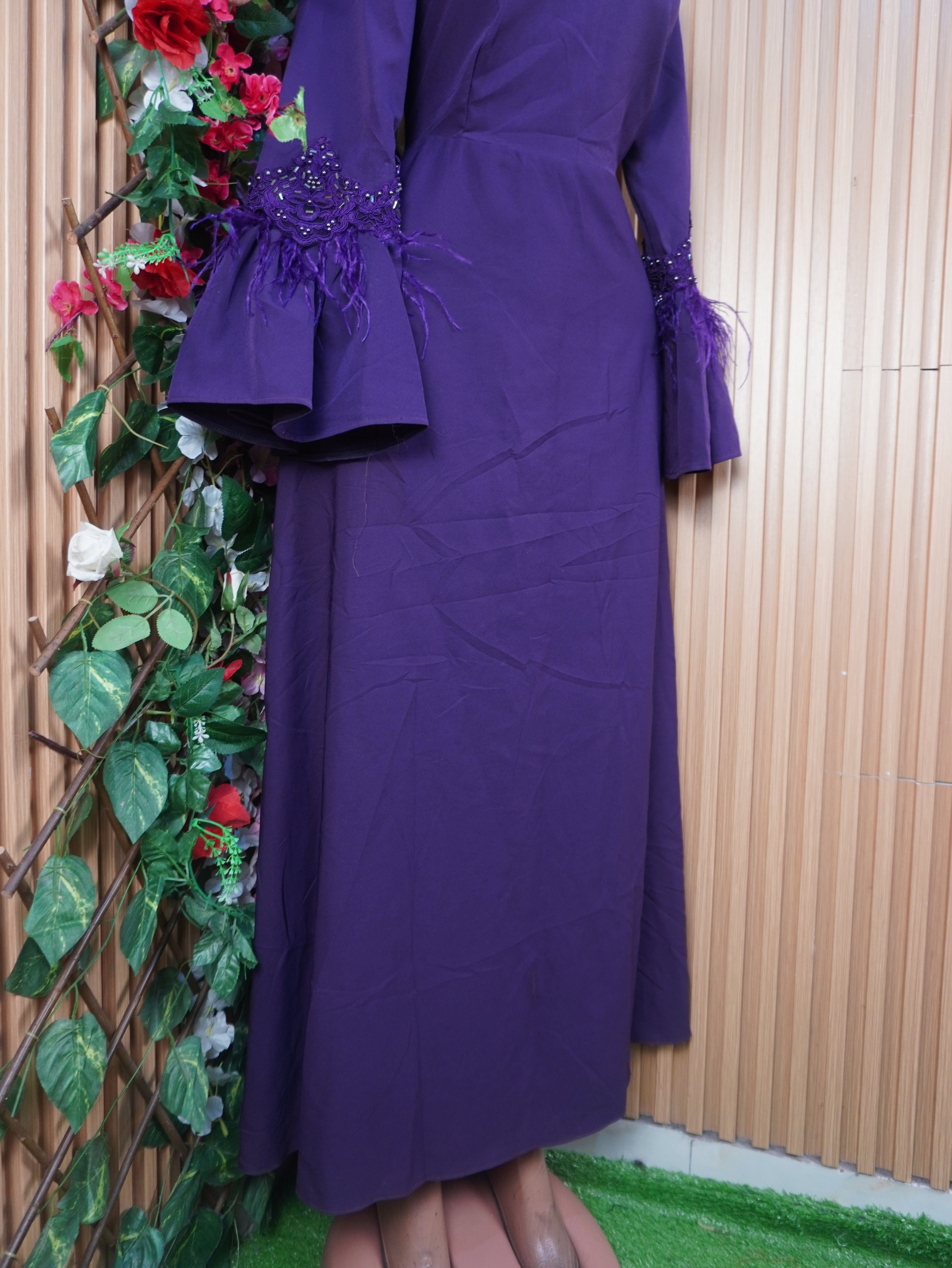 Robe évasée longue manches longues col rond-XL