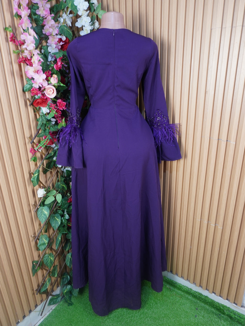 Robe évasée longue manches longues col rond-XL