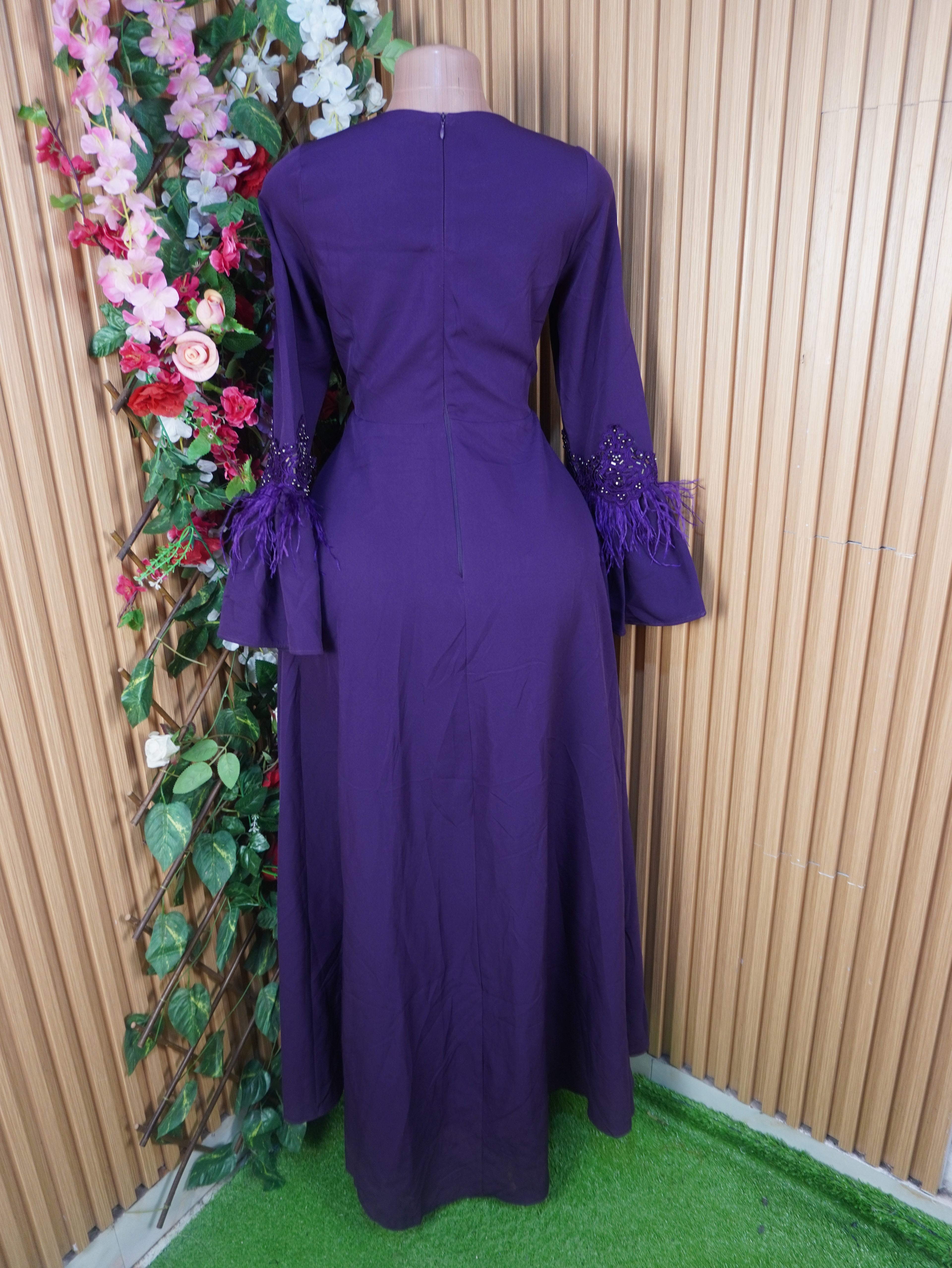 Robe évasée longue manches longues col rond-XL