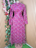 Robe évasée longue manches longues imprimée fleurie-M