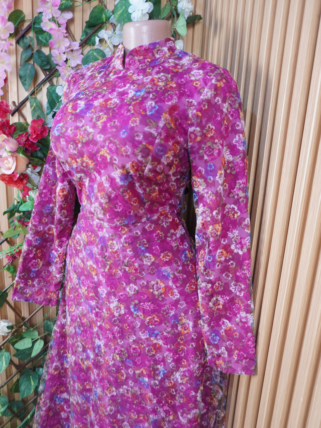 Robe évasée longue manches longues imprimée fleurie-M
