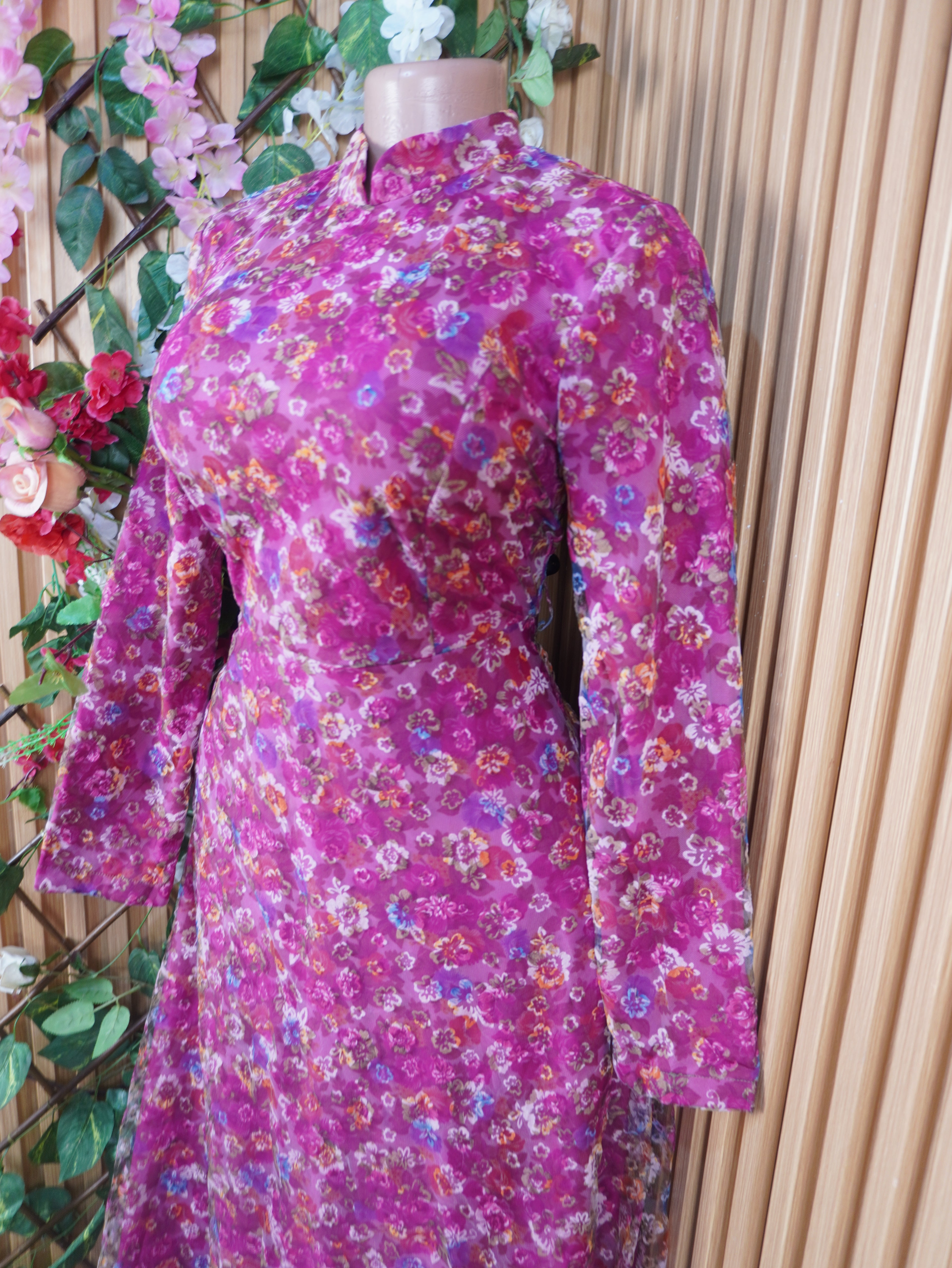 Robe évasée longue manches longues imprimée fleurie-M
