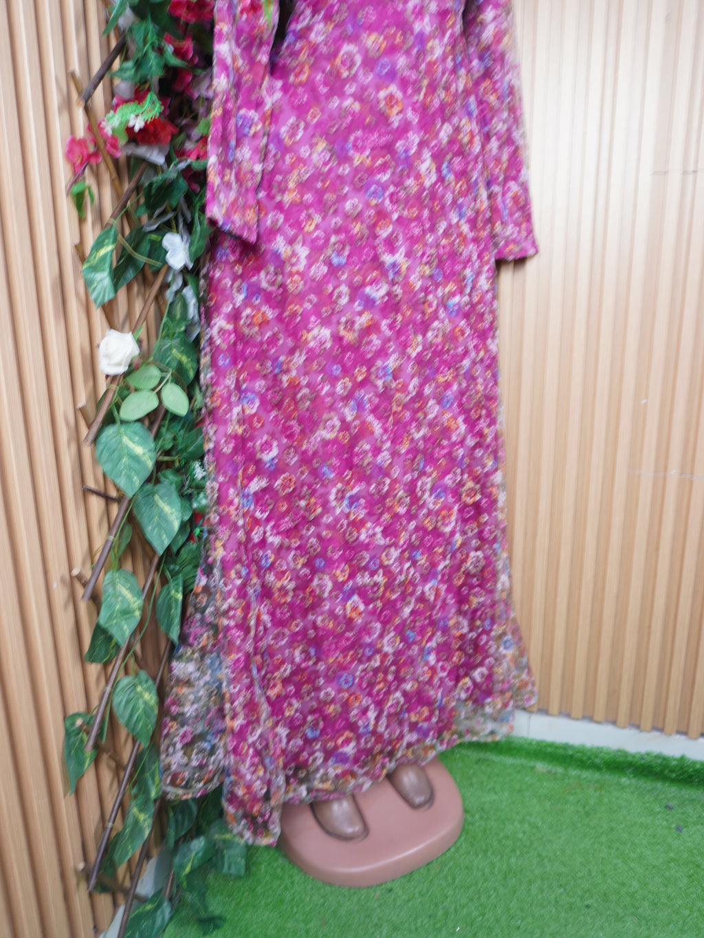 Robe évasée longue manches longues imprimée fleurie-M