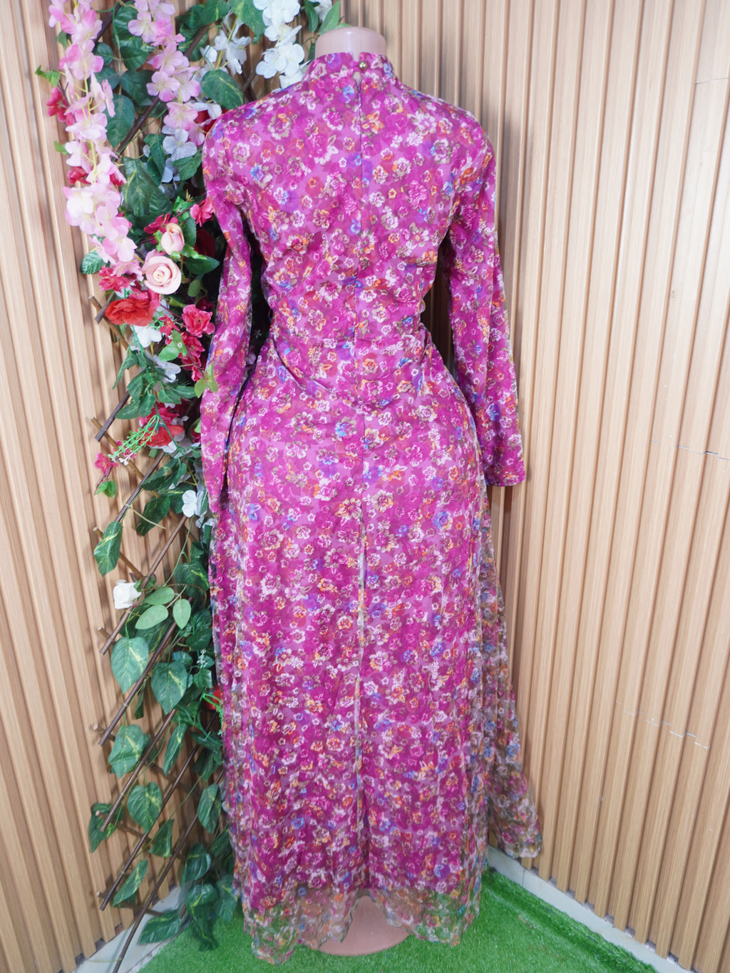 Robe évasée longue manches longues imprimée fleurie-M