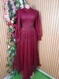 Robe soirée evasée longue manches longues col mao-L