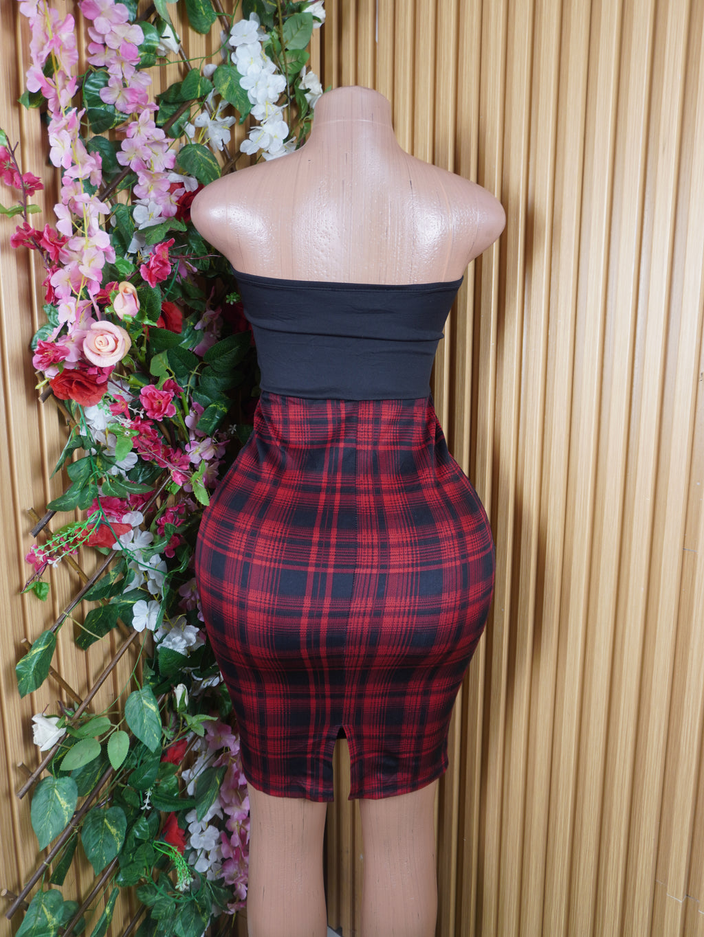 Robe moulante slim motif deux temps bustier-S