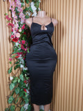 Robe moulante longue à  fines bretelles dénudée-S