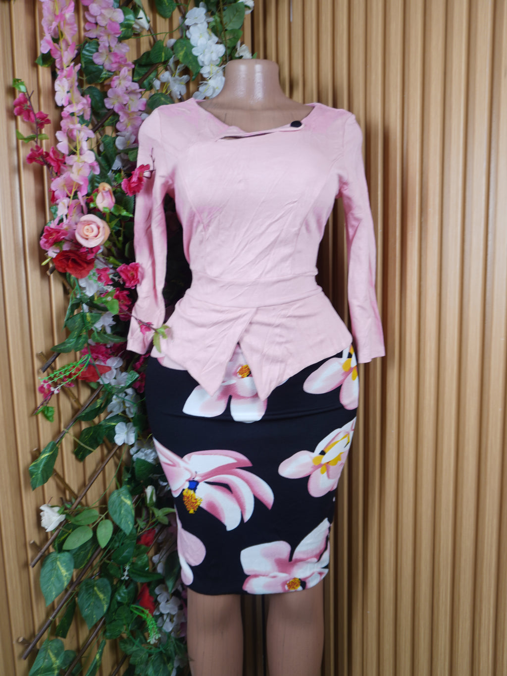 Robe moulante manches longues imprimée fleurie-S