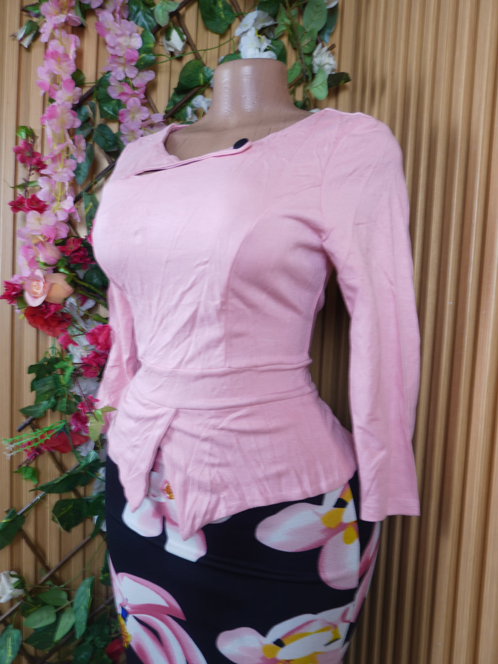 Robe moulante manches longues imprimée fleurie-S