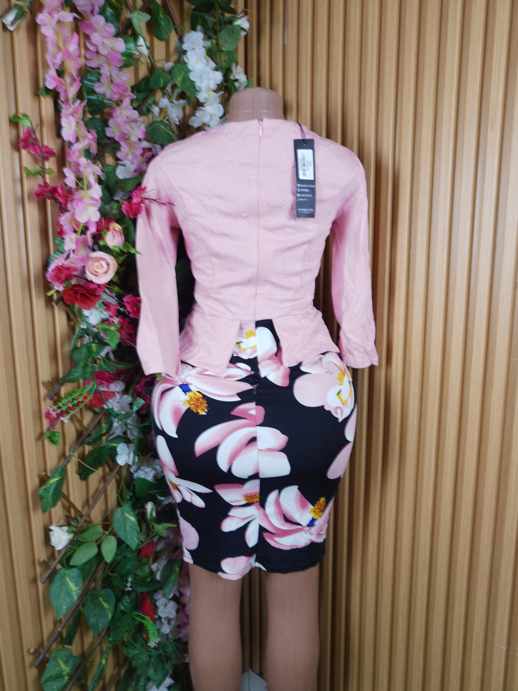 Robe moulante manches longues imprimée fleurie-S