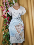 Robe évasée manches courtes imprimée fleurie décolletée-L