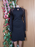 Robe droite manches longues dénudée col mao-L