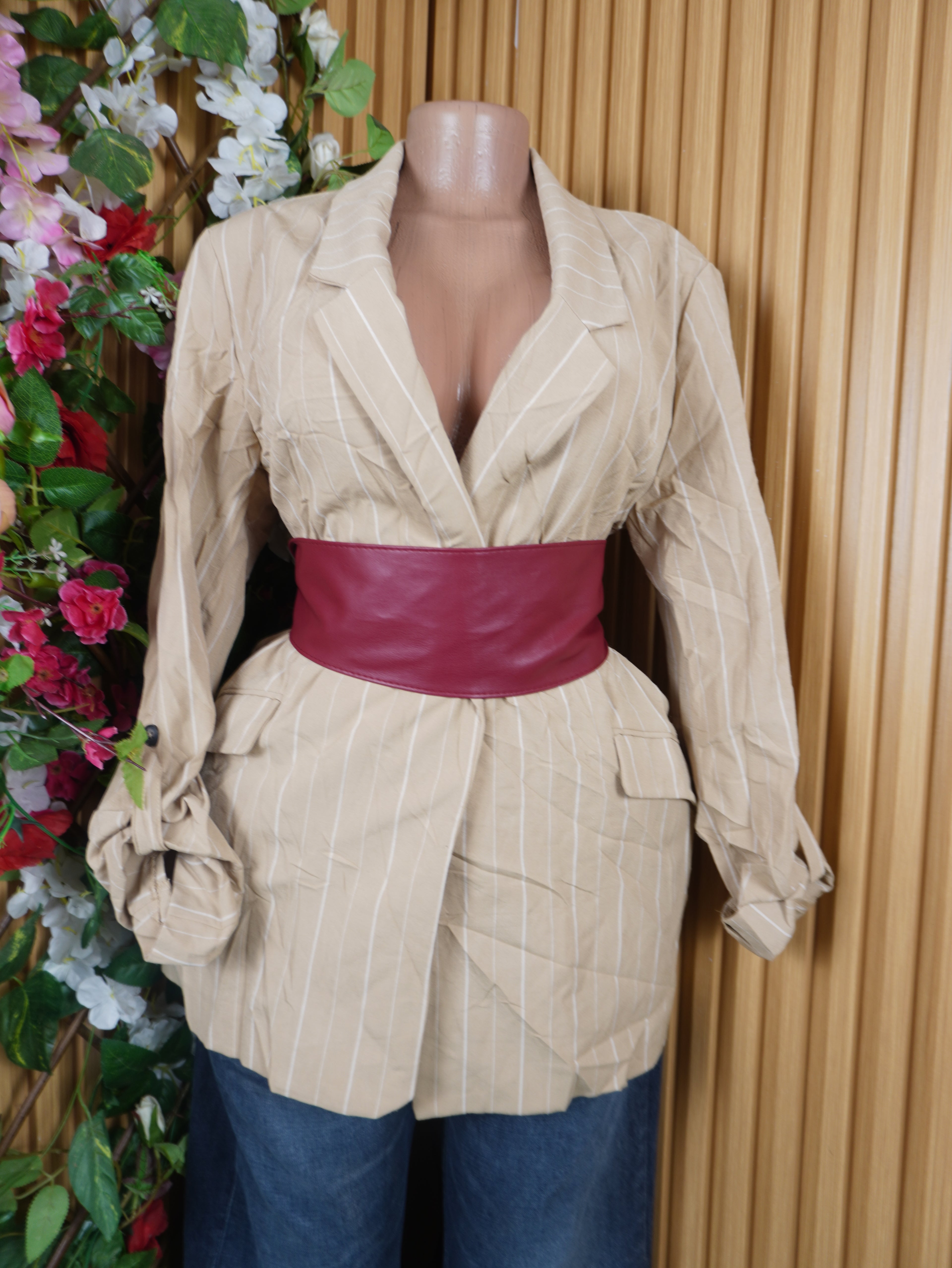 Veste blazer pour femme couleur beige manches longues-XL