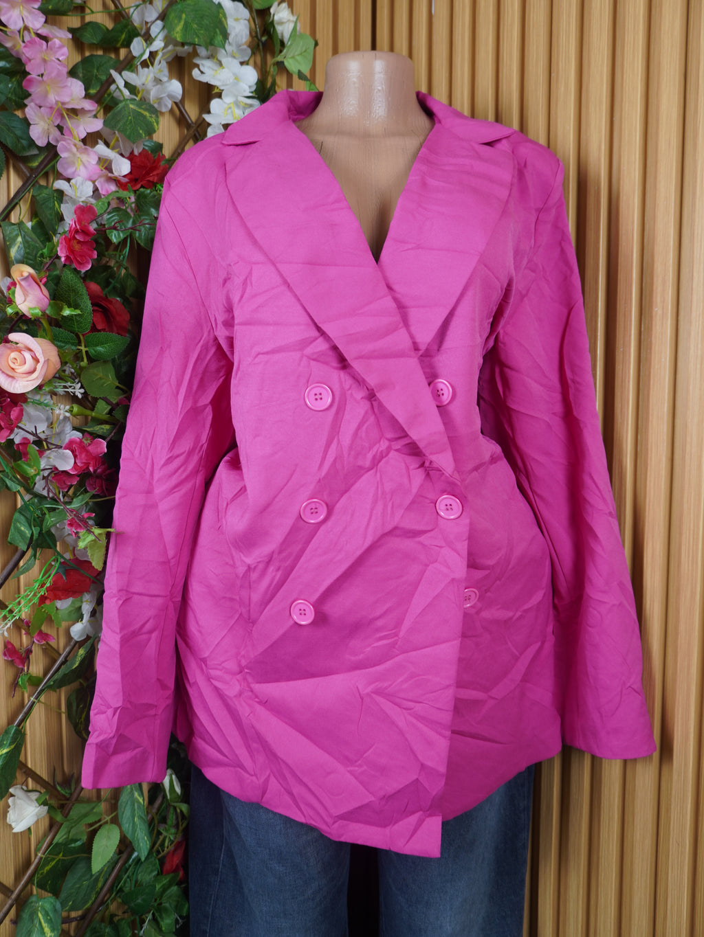 Veste blazer pour femme couleur rose manches longues-XXL