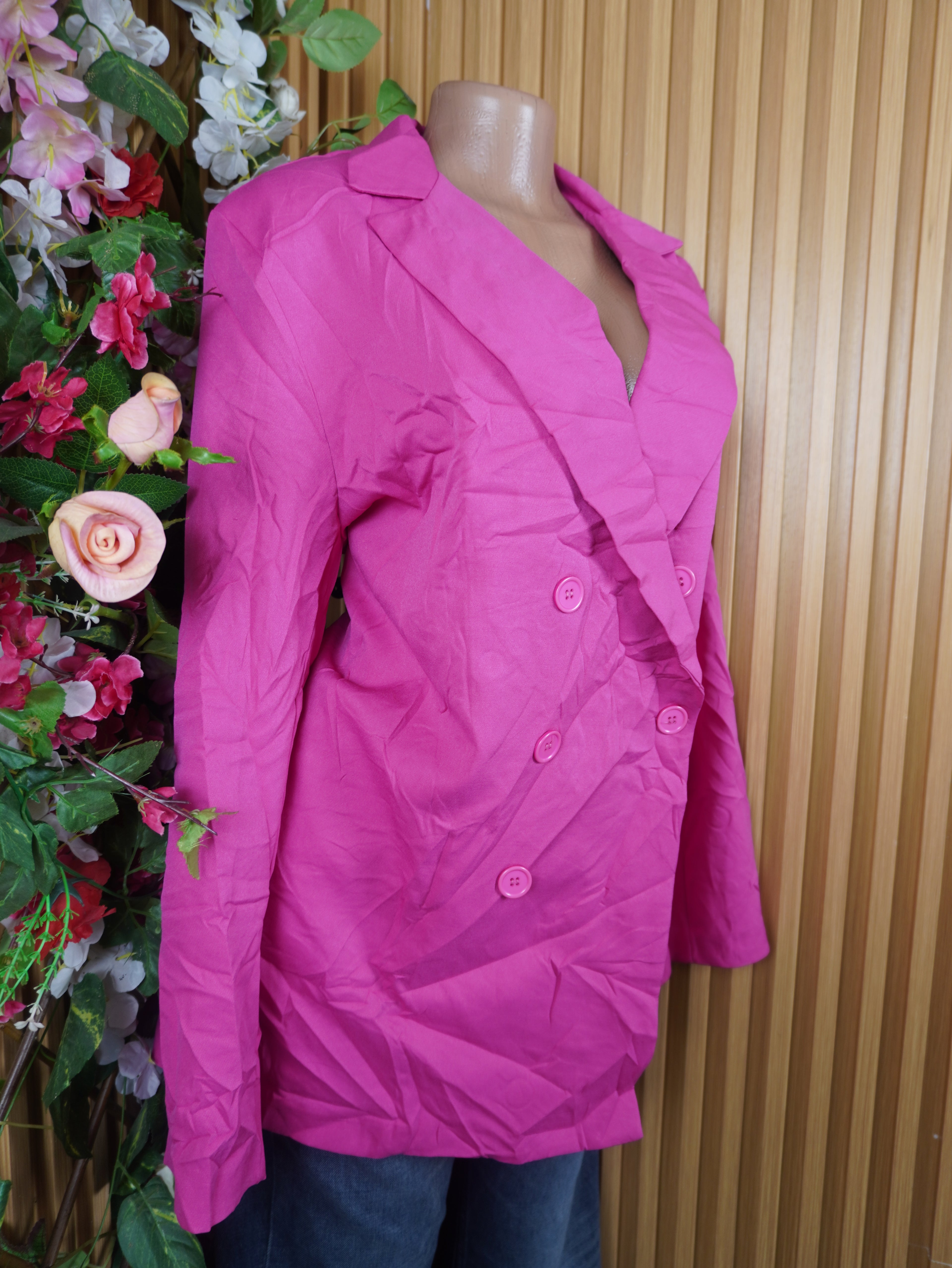 Veste blazer pour femme couleur rose manches longues-XXL